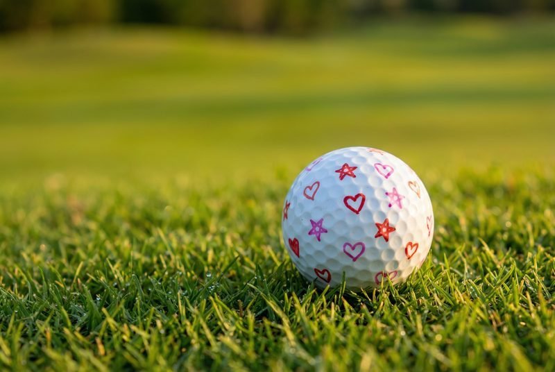 Golf ball marked with hearts and stars — Katherine Gaal's tradition for Matt Fitzpatrick