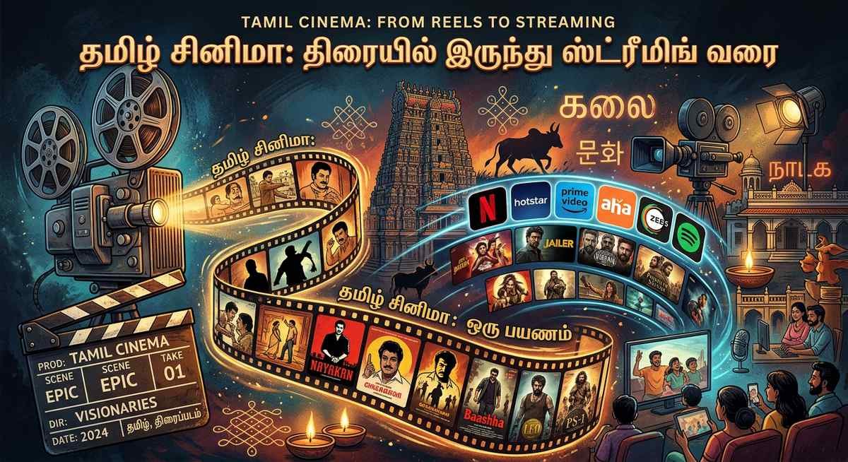 kuttymovies 2025 Tamil cinema film reel and digital download concept illustration