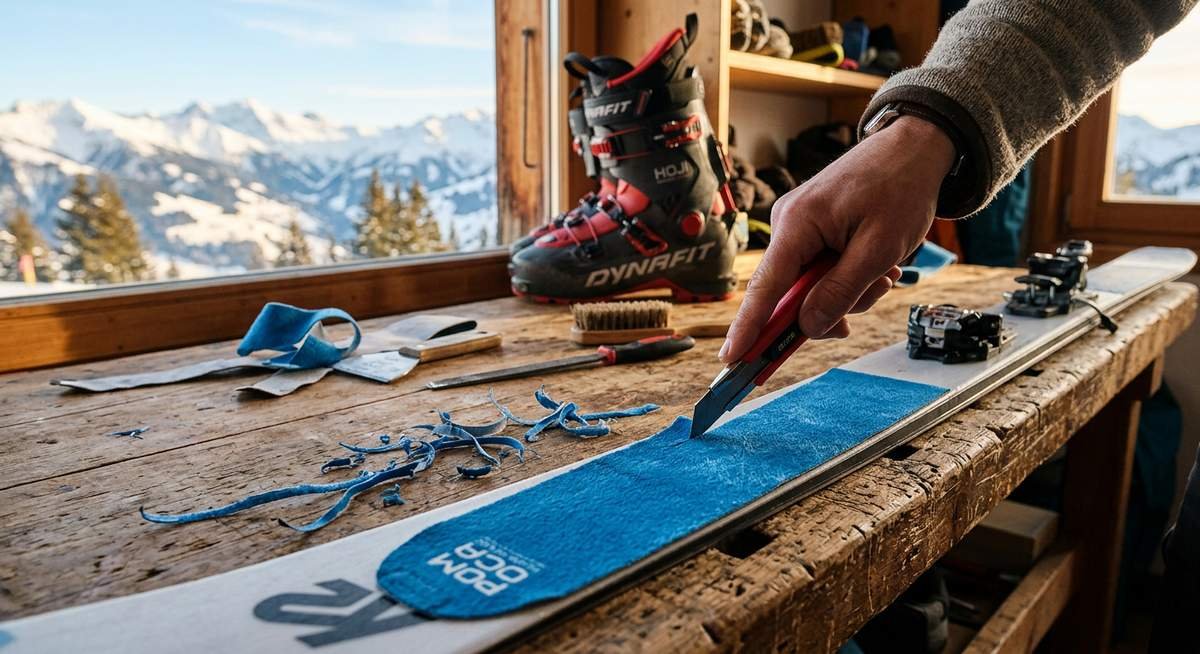 Zuschneidfelle Skitouren — universales Steigfell wird mit Cutter auf Skigröße angepasst